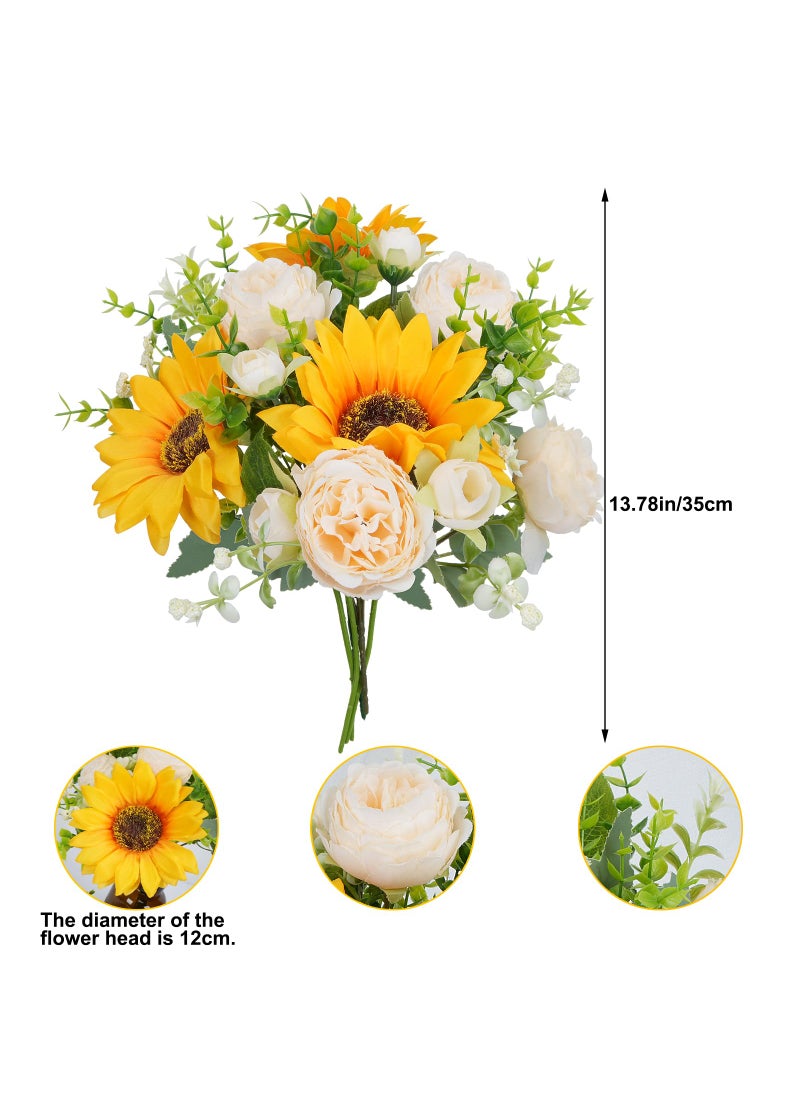 HO2NLE HO2NLE Peonies Artificial Flowers  5 Pcs Fake Flowers Sunflowers Small Silk Flowers Faux Florals Arrangements Fake Bouquet for Home Decor Indoor Table Centerpiece Bridal Wedding Decor 14inch  - Image 5