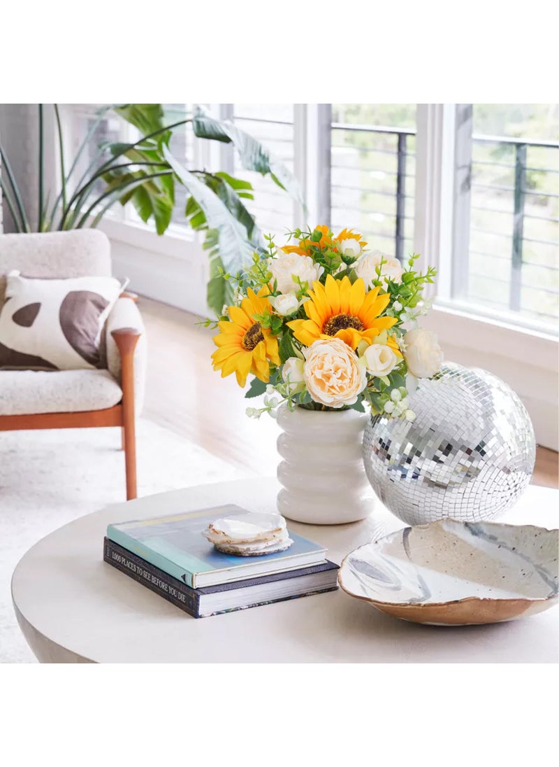 HO2NLE HO2NLE Peonies Artificial Flowers  5 Pcs Fake Flowers Sunflowers Small Silk Flowers Faux Florals Arrangements Fake Bouquet for Home Decor Indoor Table Centerpiece Bridal Wedding Decor 14inch  - Image 2