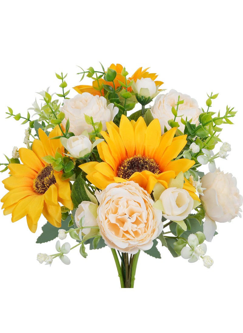 HO2NLE HO2NLE Peonies Artificial Flowers  5 Pcs Fake Flowers Sunflowers Small Silk Flowers Faux Florals Arrangements Fake Bouquet for Home Decor Indoor Table Centerpiece Bridal Wedding Decor 14inch  - Image 1