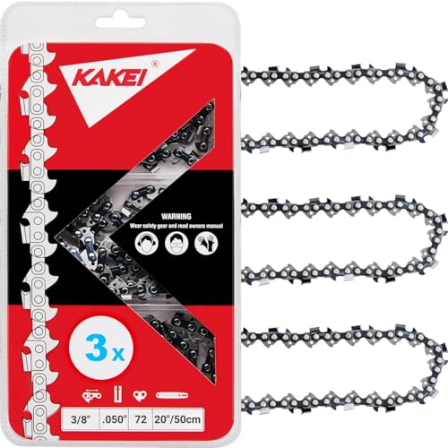 KAKEI 20 Inch Chainsaw Chain 3/8" Pitch .050" Gauge 72 Drive Links- 33RS 72 Fits MS311 MS391, Husqvarna 455 (Rancher), 460 (Rancher), Poulan Pro and More- E72 (3 Chains) - Full Chisel - Image 1