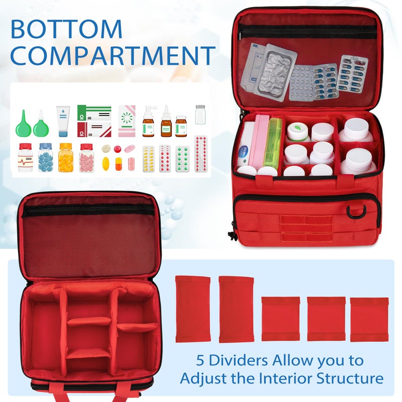 CURMIO Tactical Pill Bottle Organizer Case, Double Layers Medicine Storage Bag for Medication Bottles, Vitamins, Medical Supplies, Red (Bag Only) - Image 3