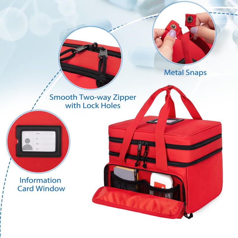 CURMIO Tactical Pill Bottle Organizer Case, Double Layers Medicine Storage Bag for Medication Bottles, Vitamins, Medical Supplies, Red (Bag Only) - Image 4