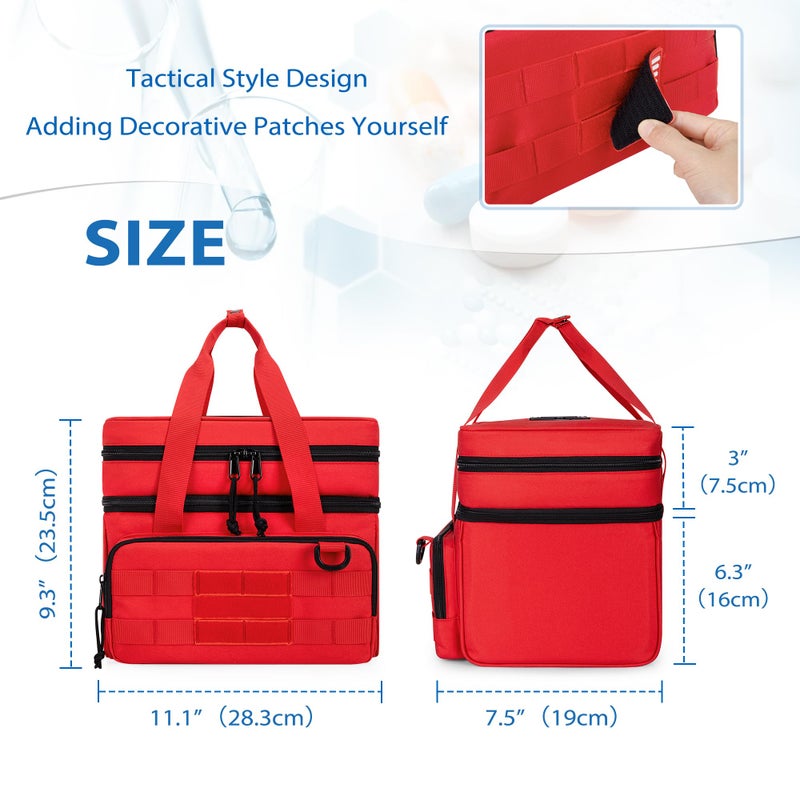 CURMIO Tactical Pill Bottle Organizer Case, Double Layers Medicine Storage Bag for Medication Bottles, Vitamins, Medical Supplies, Red (Bag Only) - Image 5