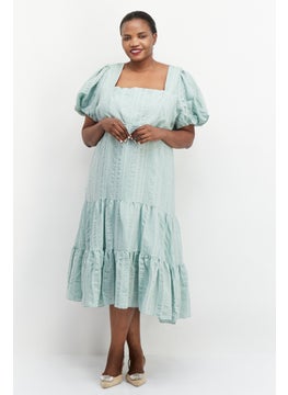 forever new Women Plus Size Textured Midi Dress, Mint Green  - Image 1