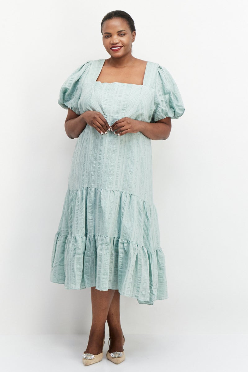 forever new Women Plus Size Textured Midi Dress, Mint Green - Image 1