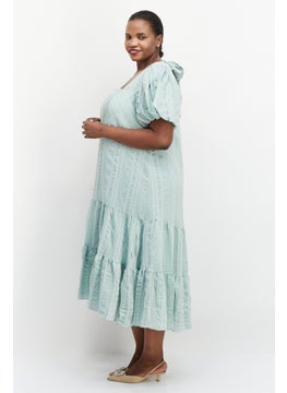 forever new Women Plus Size Textured Midi Dress, Mint Green  - Image 2