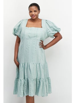 forever new Women Plus Size Textured Midi Dress, Mint Green  - Image 3