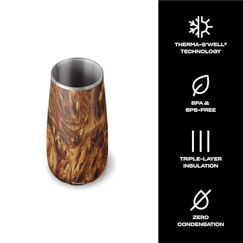 S'well كأس الشمبانيا من س'ويل من الفولاذ المقاوم للصدأ، 6 أونصات، خشب الساج، حاوية معزولة ثلاثية الطبقات تحافظ على المشروبات باردة لفترة أطول، خالية من BPA، أدوات بار - Image 4