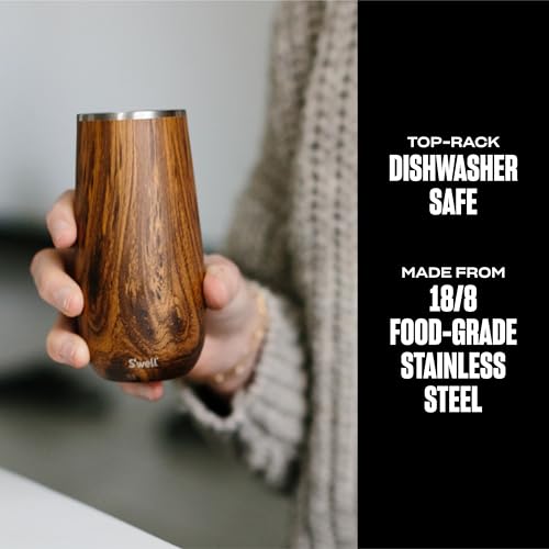 S'well كأس الشمبانيا من س'ويل من الفولاذ المقاوم للصدأ، 6 أونصات، خشب الساج، حاوية معزولة ثلاثية الطبقات تحافظ على المشروبات باردة لفترة أطول، خالية من BPA، أدوات بار - Image 3