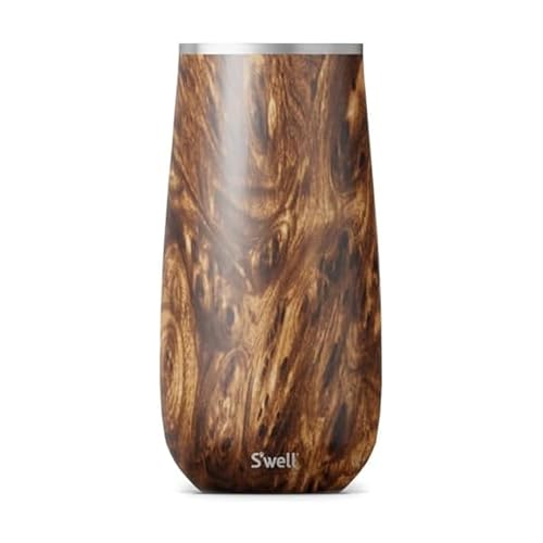 S'well كأس الشمبانيا من س'ويل من الفولاذ المقاوم للصدأ، 6 أونصات، خشب الساج، حاوية معزولة ثلاثية الطبقات تحافظ على المشروبات باردة لفترة أطول، خالية من BPA، أدوات بار - Image 1