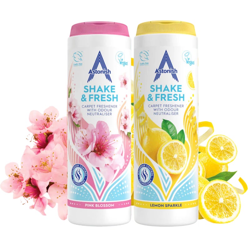 Astonish Shake Fresh Carpet Powder Bundle, 350g Pink Peony & 350 g Lemon Sparkle Odor Eliminator - Pet Safe Vacuum Deodorizer, Dual Scent Home Refresher, Floor Cleaner, Long Lasting Room Fragrance - Image 4