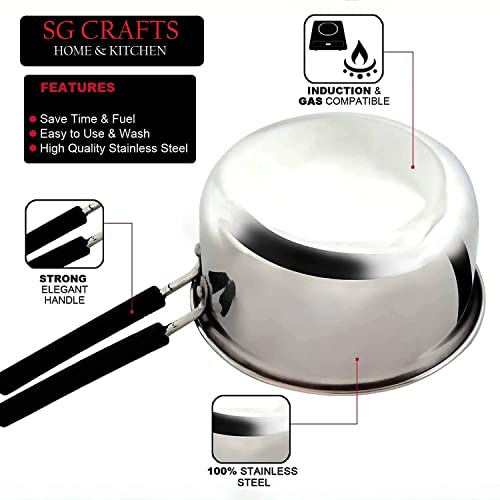 SG CRAFTS Stainless Steel Sauce Pan, Flat Base Sauce Pan, Tea Pan, Milk Pan, Tapeli Patila, Sauce Pot Cookware with Handle (Gas + Induction) (1500 ml) - Image 4