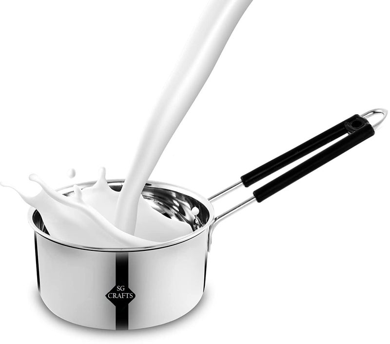 SG CRAFTS Stainless Steel Sauce Pan, Flat Base Sauce Pan, Tea Pan, Milk Pan, Tapeli Patila, Sauce Pot Cookware with Handle (Gas + Induction) (1500 ml) - Image 5
