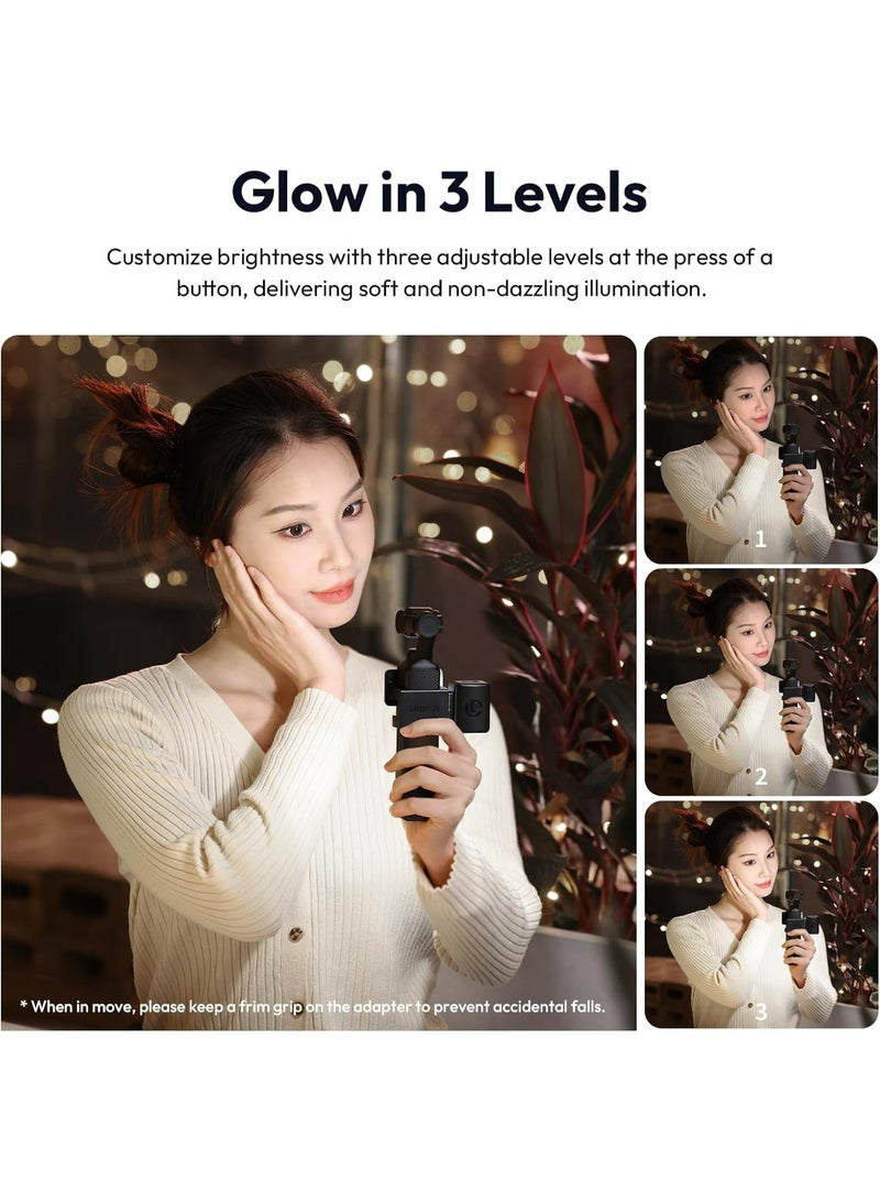 يولانزي مصباح اولانزي LM001 المغناطيسي الصغير لكاميرا DJI Osmo Pocket 3، مصباح LED إضافي قابل لإعادة الشحن عبر منفذ USB-C بقوة 2 واط، بطارية 500 مللي أمبير، درجة حرارة لون 5800 كلفن، مؤشر تجسيد اللون ≥95، مقاوم للماء بمعيار IPX4، 3 مستويات سطوع قابلة للتعديل - Image 5