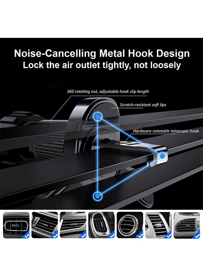 2025 Mag-Safe Car Mount [17x N52 Magnets] Magnetic Phone Holder with 360° Rotation & Folding Hook Clip, Easy Install Air Vent Mount for iPhone 16/15/14/13/12, Samsung, Pixel & All Phones - Black - Image 3