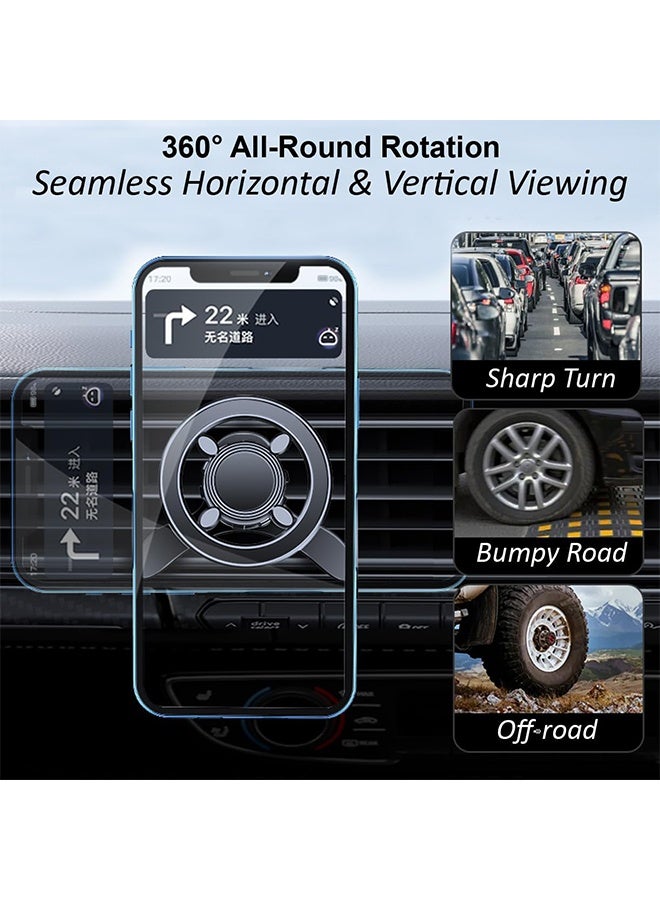 2025 Mag-Safe Car Mount [17x N52 Magnets] Magnetic Phone Holder with 360° Rotation & Folding Hook Clip, Easy Install Air Vent Mount for iPhone 16/15/14/13/12, Samsung, Pixel & All Phones - Black - Image 5