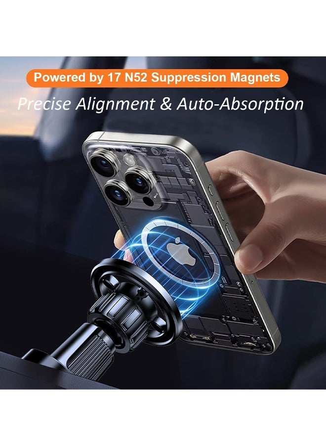 2025 Mag-Safe Car Mount [17x N52 Magnets] Magnetic Phone Holder with 360° Rotation & Folding Hook Clip, Easy Install Air Vent Mount for iPhone 16/15/14/13/12, Samsung, Pixel & All Phones - Black - Image 2