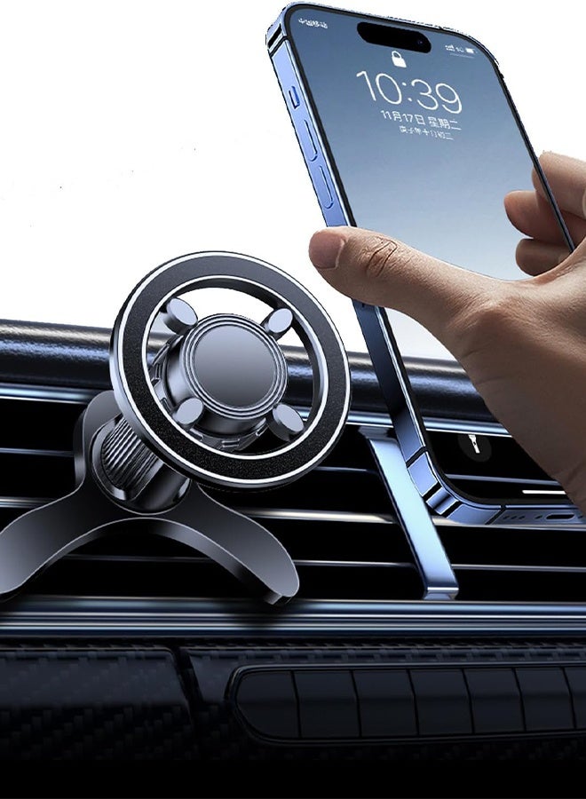 2025 Mag-Safe Car Mount [17x N52 Magnets] Magnetic Phone Holder with 360° Rotation & Folding Hook Clip, Easy Install Air Vent Mount for iPhone 16/15/14/13/12, Samsung, Pixel & All Phones - Black - Image 1