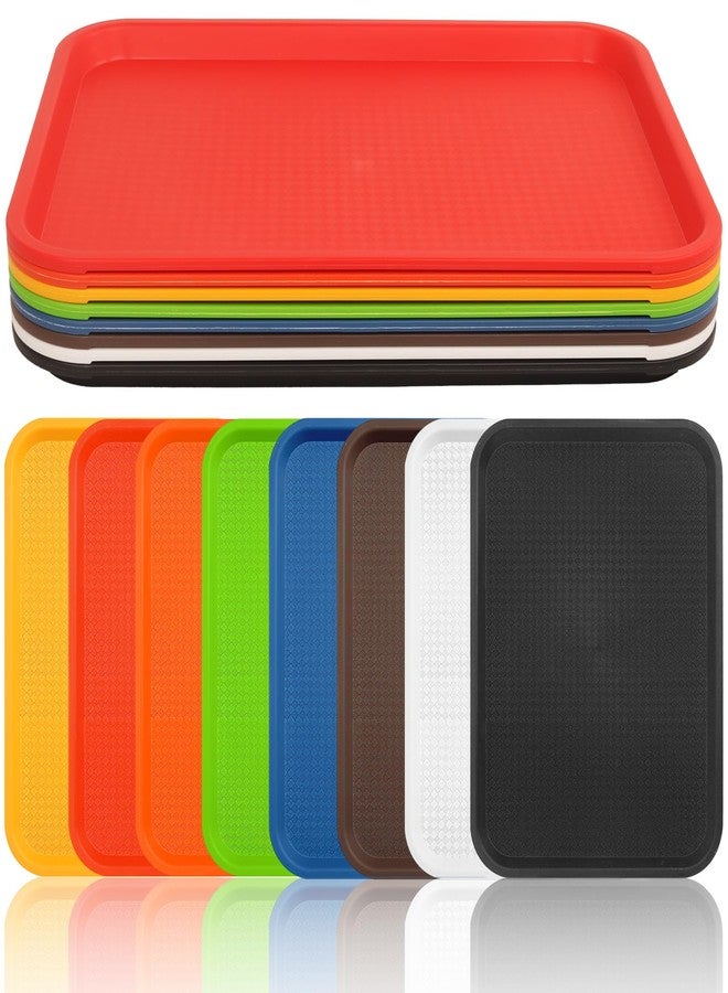 Coobbar Plastic Fast Food Trays, 8 Pack Cafeteria & Restaurant Serving Tray Set for Coffee Table, Kitchen & Party, Multi-Color Reusable Snack Trays for Home, School, Events (13.8x10.5x0.8 Inches) - Image 1