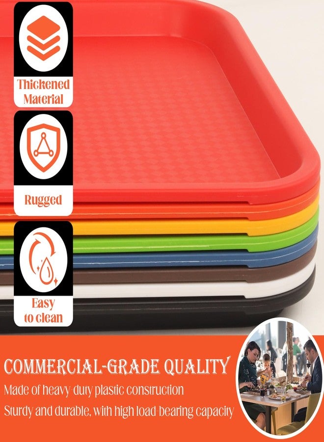 Coobbar Plastic Fast Food Trays, 8 Pack Cafeteria & Restaurant Serving Tray Set for Coffee Table, Kitchen & Party, Multi-Color Reusable Snack Trays for Home, School, Events (13.8x10.5x0.8 Inches) - Image 3