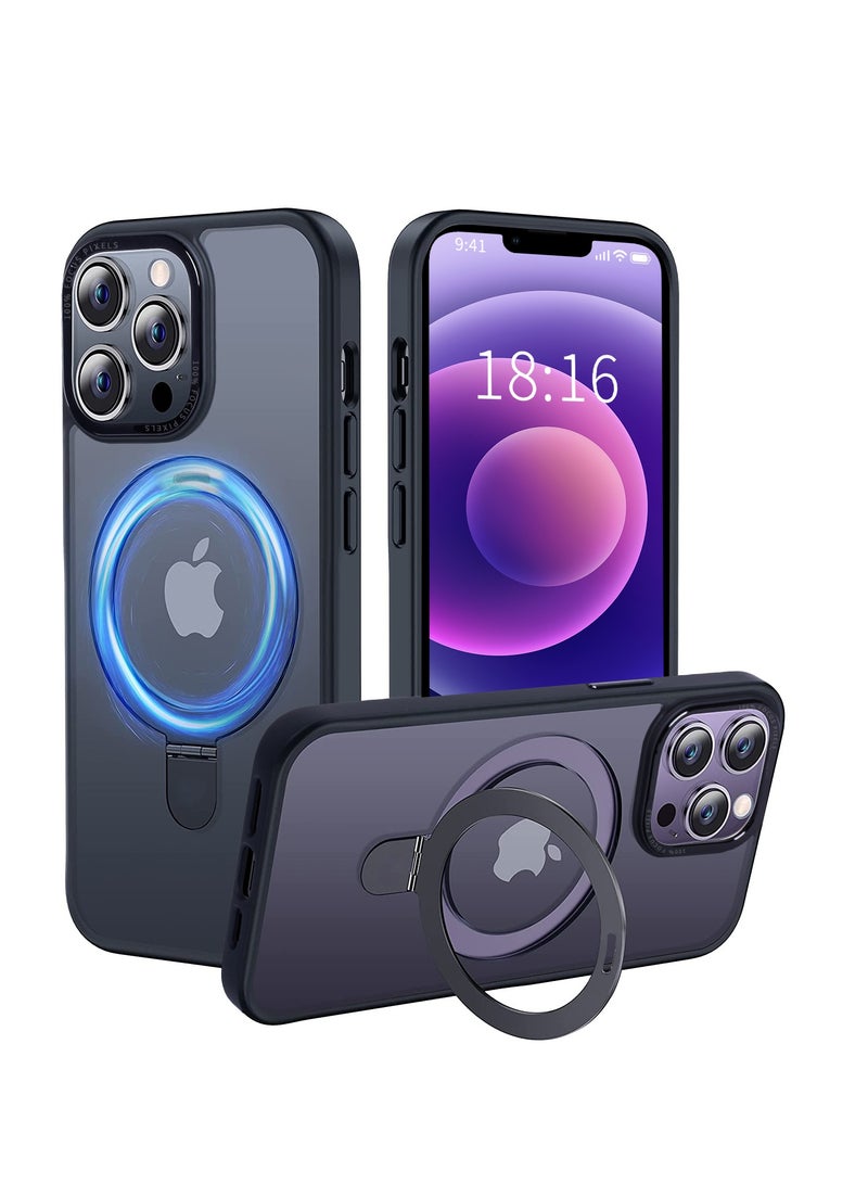 INFOSUN iPhone 12/12 Pro Case with Magnetic Invisible Stand Cover Shockproof and Anti-Yellow Slim Thin Translucent Matte Protective Magsafe Case for Apple iPhone 12/12 Pro 6.1 inch - Black - Image 1