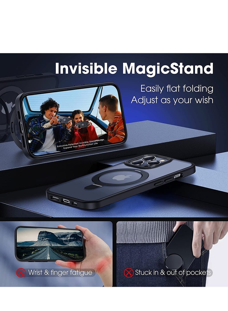 INFOSUN iPhone 12/12 Pro Case with Magnetic Invisible Stand Cover Shockproof and Anti-Yellow Slim Thin Translucent Matte Protective Magsafe Case for Apple iPhone 12/12 Pro 6.1 inch - Black - Image 3