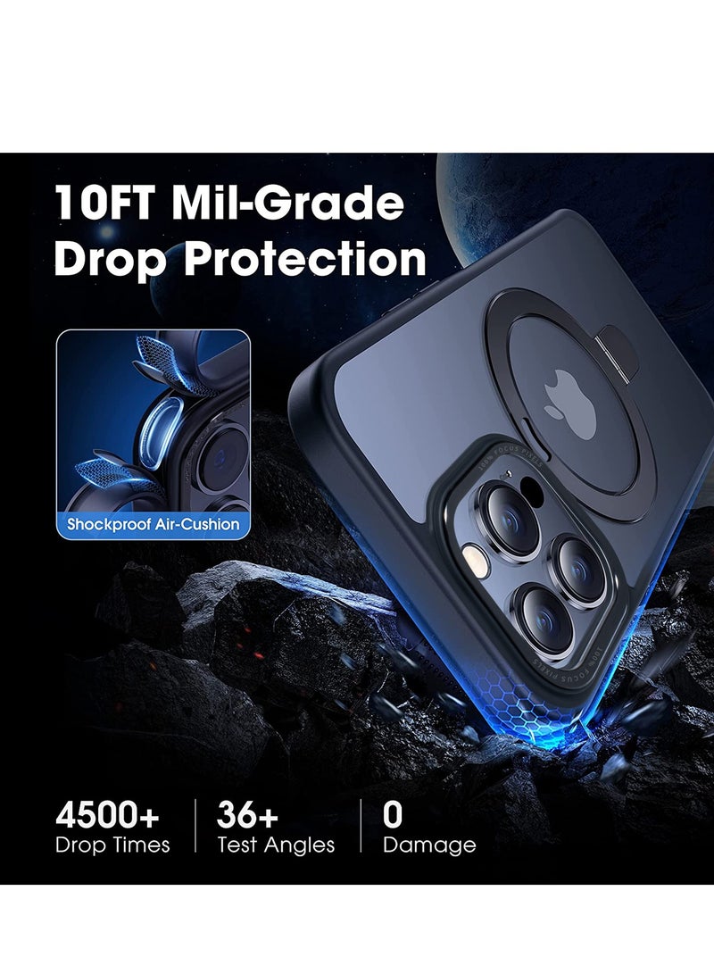 INFOSUN iPhone 12/12 Pro Case with Magnetic Invisible Stand Cover Shockproof and Anti-Yellow Slim Thin Translucent Matte Protective Magsafe Case for Apple iPhone 12/12 Pro 6.1 inch - Black - Image 4