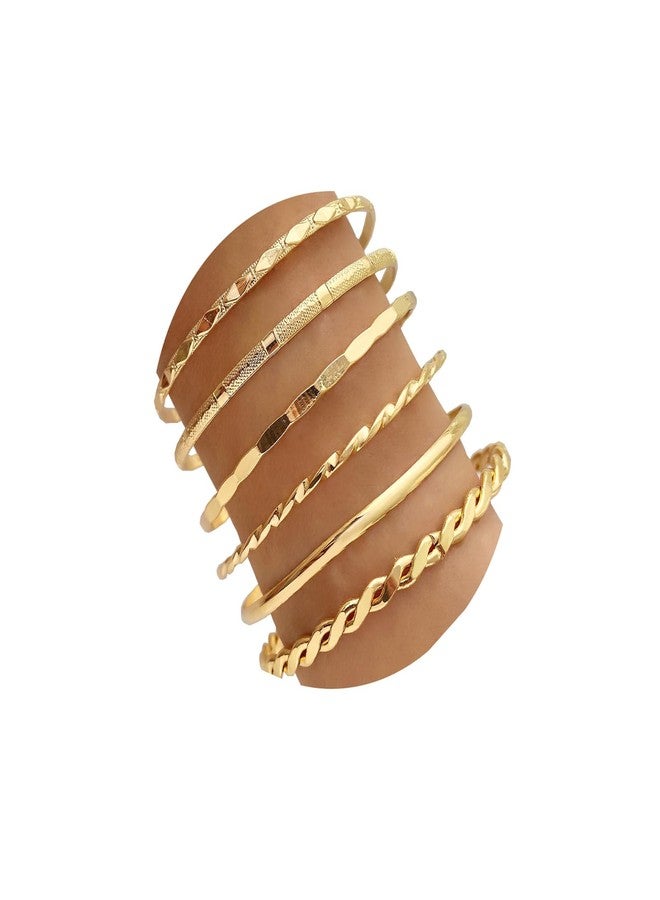 IFKM Gold Bangle Bracelets For Women, 14k Gold Plated Multi Layer Stackable Cuff Bracelet Set, Trendy Elegance Charms Non Tarnish Minimalist Textured Boho Jewelry Gift for Women - Image 1