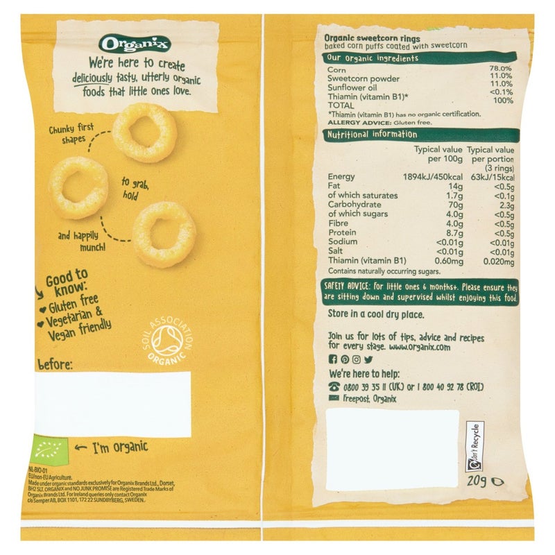 أورجانيكس Organix Melty Organic Sweetcorn Rings Baby Puffs 6 months+ - Image 2
