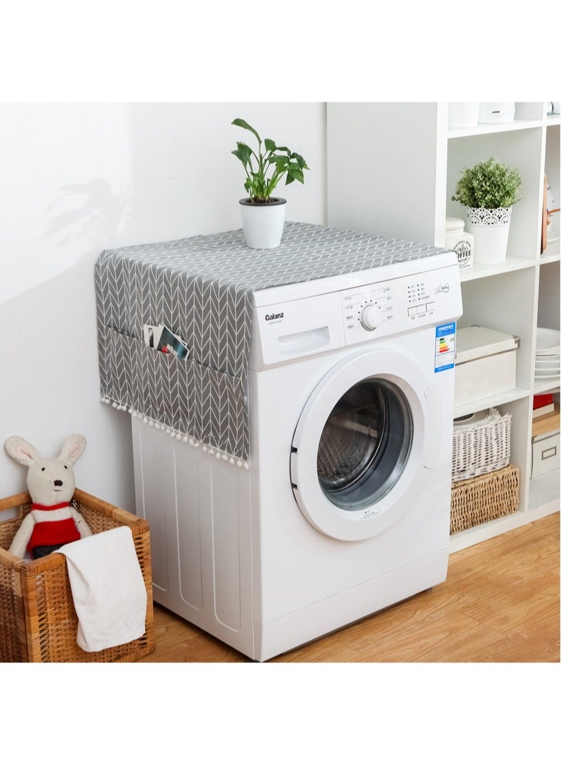 Gray geometric refrigerator cover cloth single door refrigerator dust cover pastoral double door refrigerator towel drum washing machine cover towel 55*130cm - Image 1