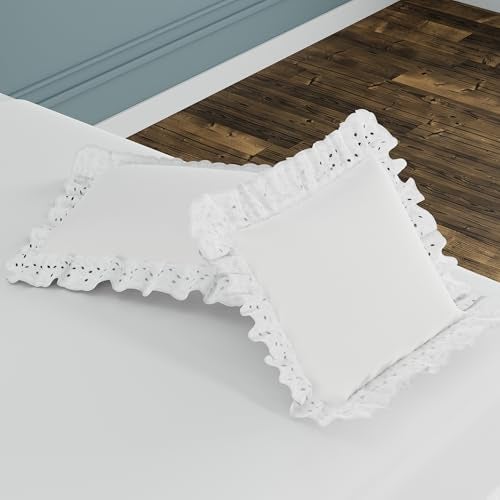 FRESH IDEAS Bedding Eyelet Ruffled Pillow Sham Euro, White - Image 5