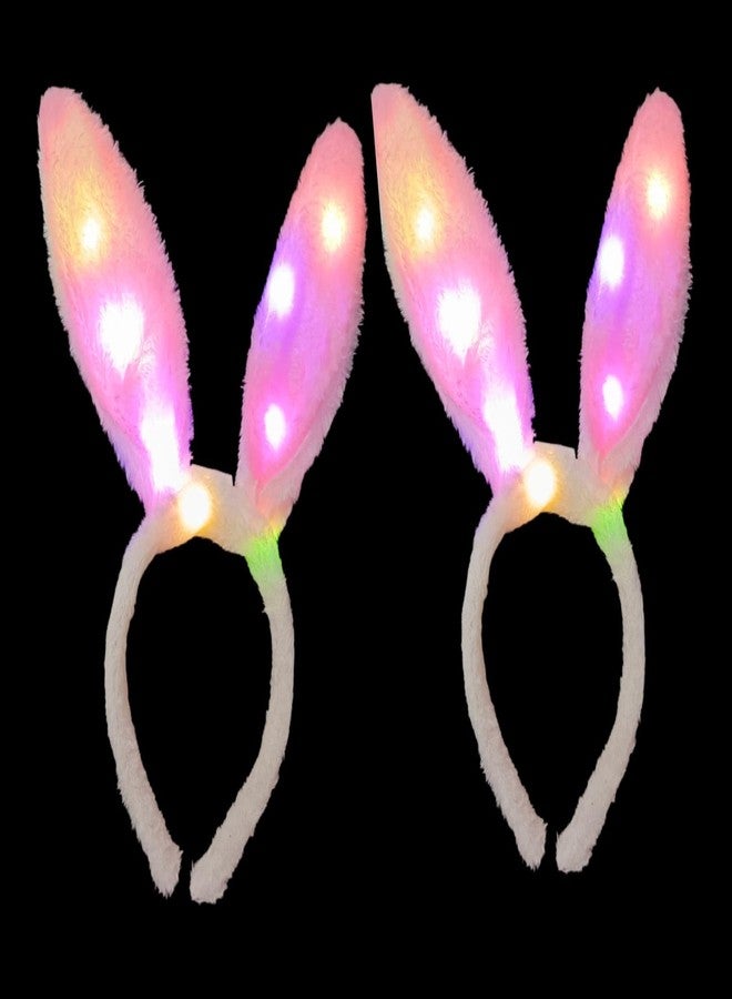 LUDALY LED Pink Rabbit Ears Headbands Light Up Bunny Headband/Flashing Hair Bands Christmas, Nightclub, Halloween, New Year Party Decorations Hair Accessories for Women and Girls (Pack Of 2 Pc) - Image 3
