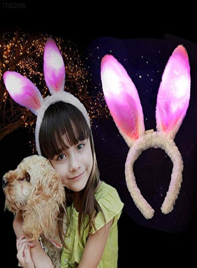 LUDALY LED Pink Rabbit Ears Headbands Light Up Bunny Headband/Flashing Hair Bands Christmas, Nightclub, Halloween, New Year Party Decorations Hair Accessories for Women and Girls (Pack Of 2 Pc) - Image 4