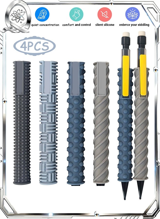 Quantum 4 PCS Sensory Pencil Holder, Textured Silicone Pencil Sleeve, Posture Correction Finger Grip for Quiet Fidgeting Kids - Image 1