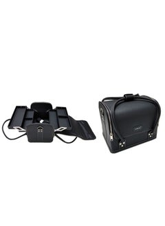 Makeup Train Case with 4 Trays Shoulder Strap Black Crocodile Leatherette