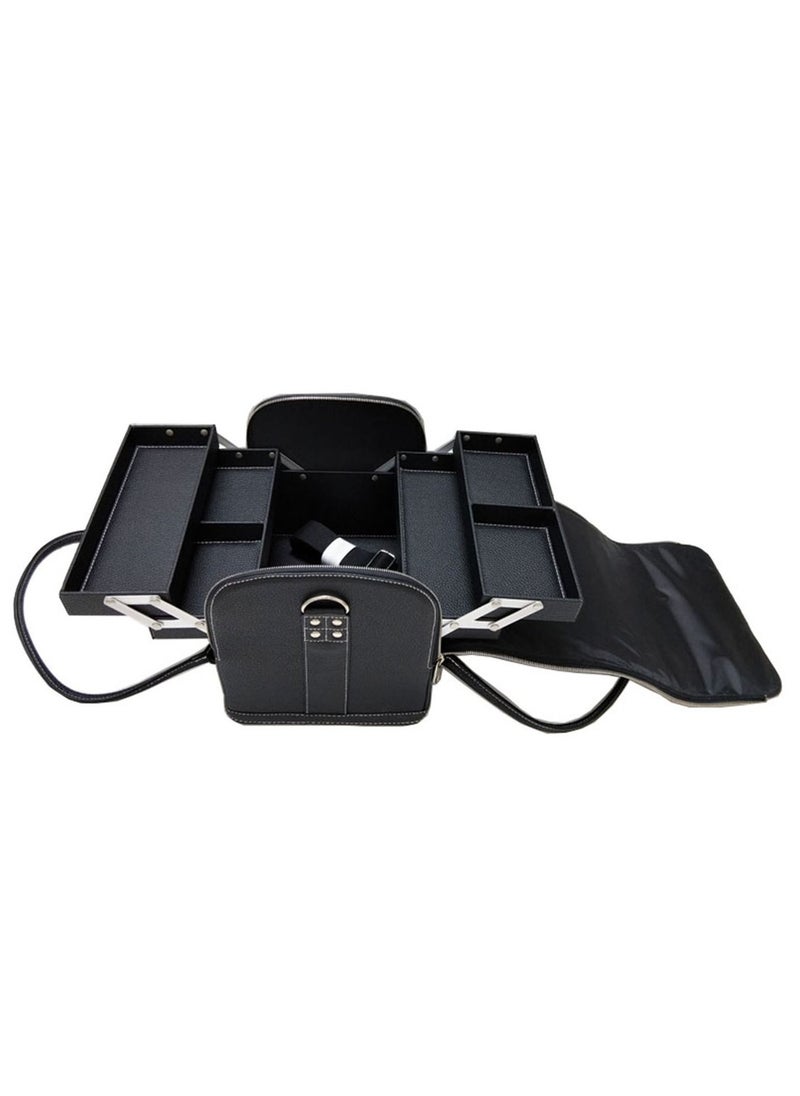 SUNRISE - Makeup Train Case with 4 Trays Shoulder Strap Black Crocodile Leatherette - Image 1