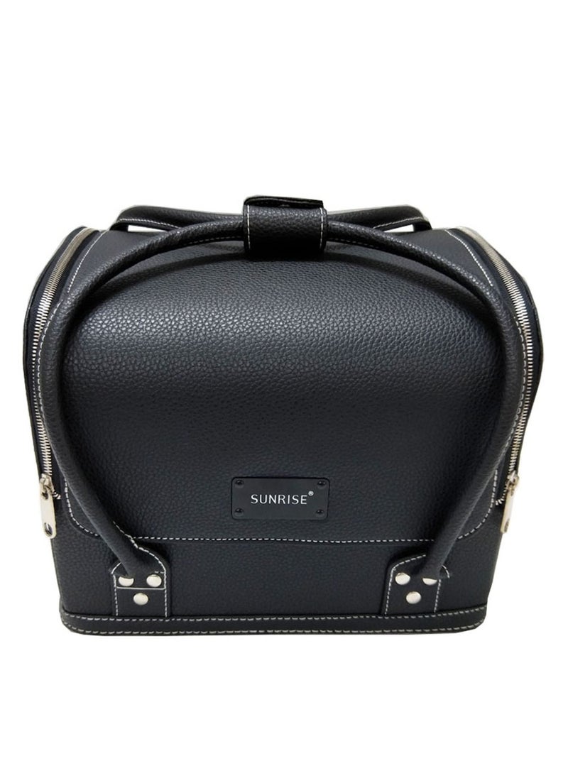 SUNRISE - Makeup Train Case with 4 Trays Shoulder Strap Black Crocodile Leatherette - Image 1