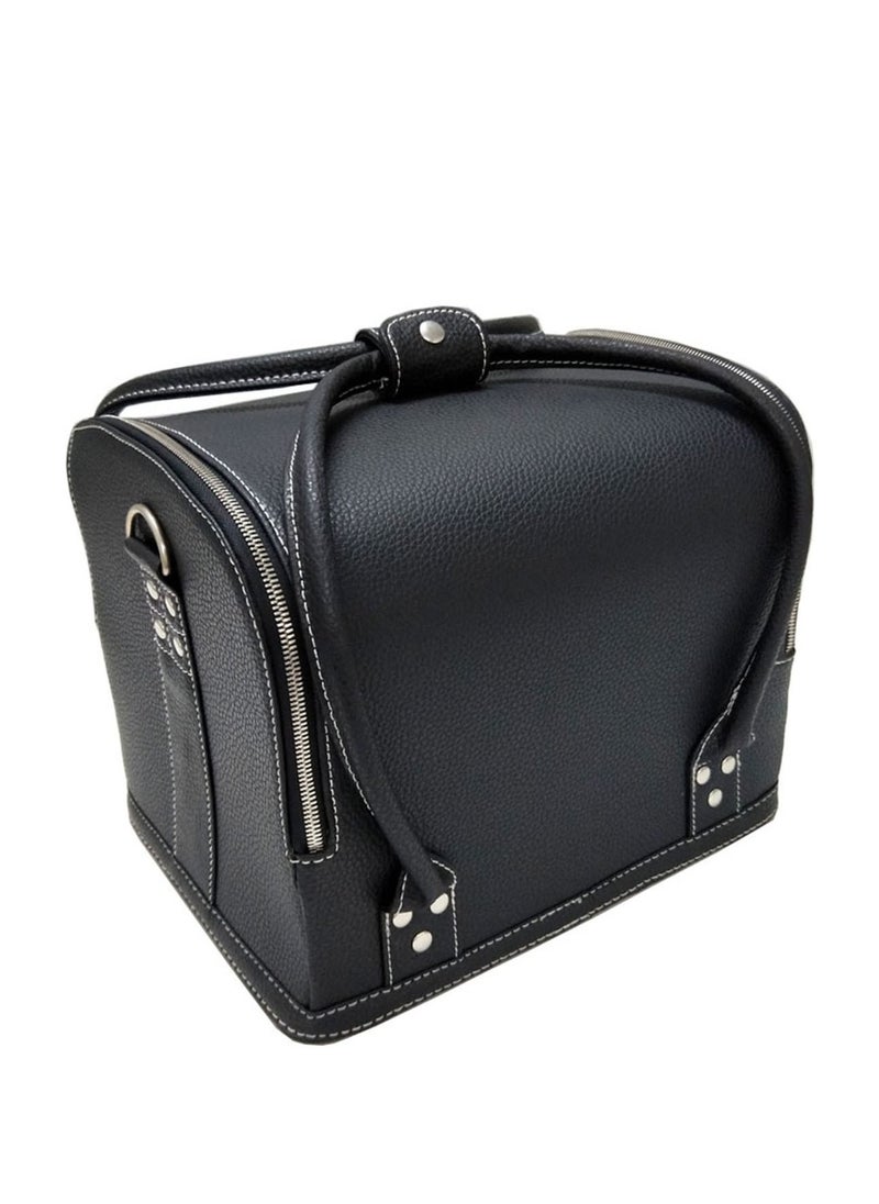 SUNRISE - Makeup Train Case with 4 Trays Shoulder Strap Black Crocodile Leatherette - Image 1