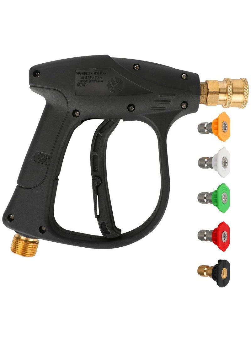 Beauenty High Pressure Washer Gun, 4350 PSI Short Pressure Washer Handle with 5 Pressure Washer Nozzle, Power Pressure Washer Wand, M22-14 Fitting Car Pressure Washer Kit  - Image 1