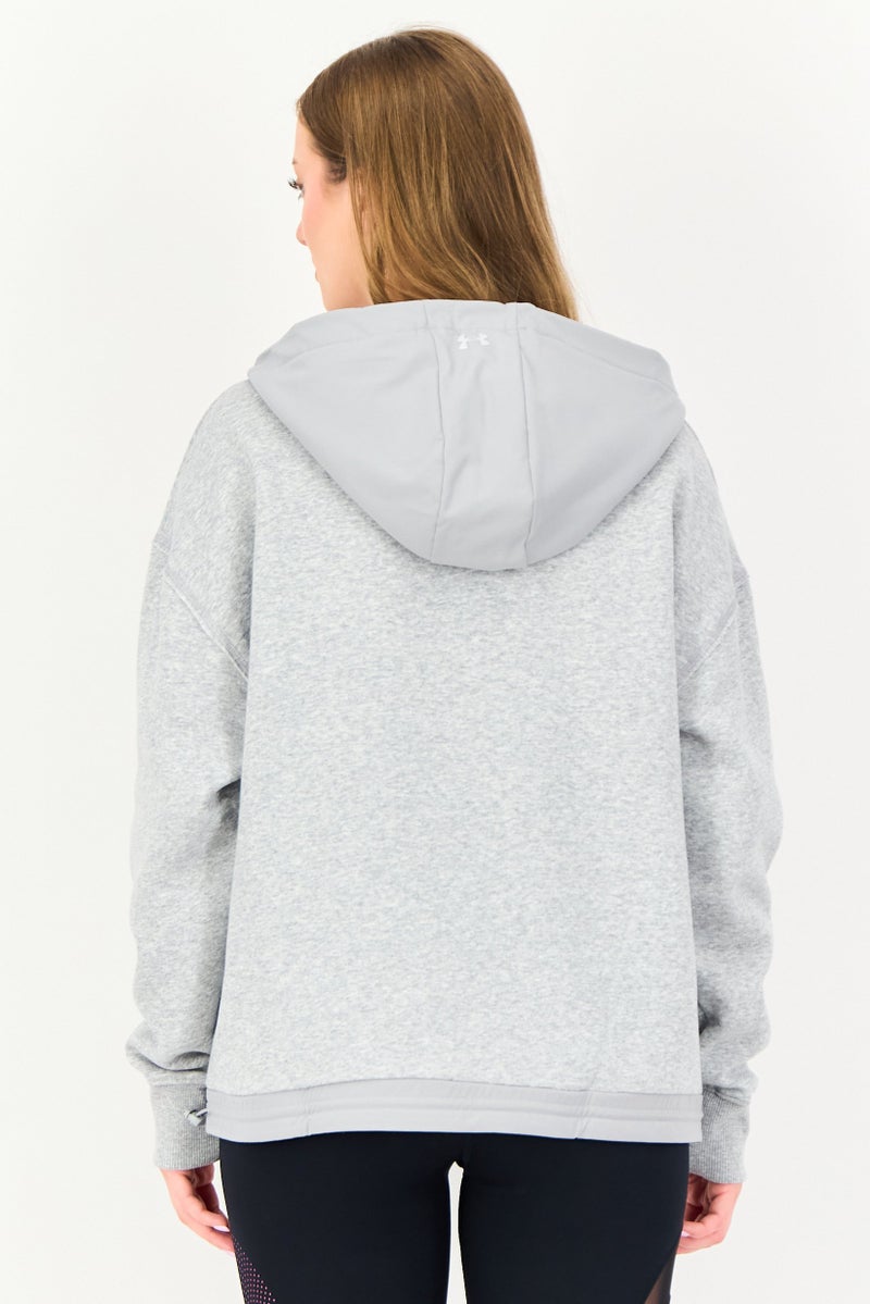 UNDER ARMOUR هودي خارجي بأكمام طويلة فضفاضة للنساء من أندر أرمور × مشروع روك، رمادي - Image 3