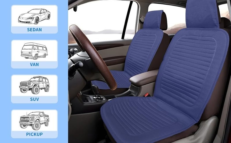 Universal Cotton Linen Car Seat Cover, Airbag-Safe Seat Protector for SUV/Sedan, Anti-Slip & Breathable Design, Easy-Clean Interior, Linen Car Four Season Cushion Front Single Seat(Blue) - Image 3