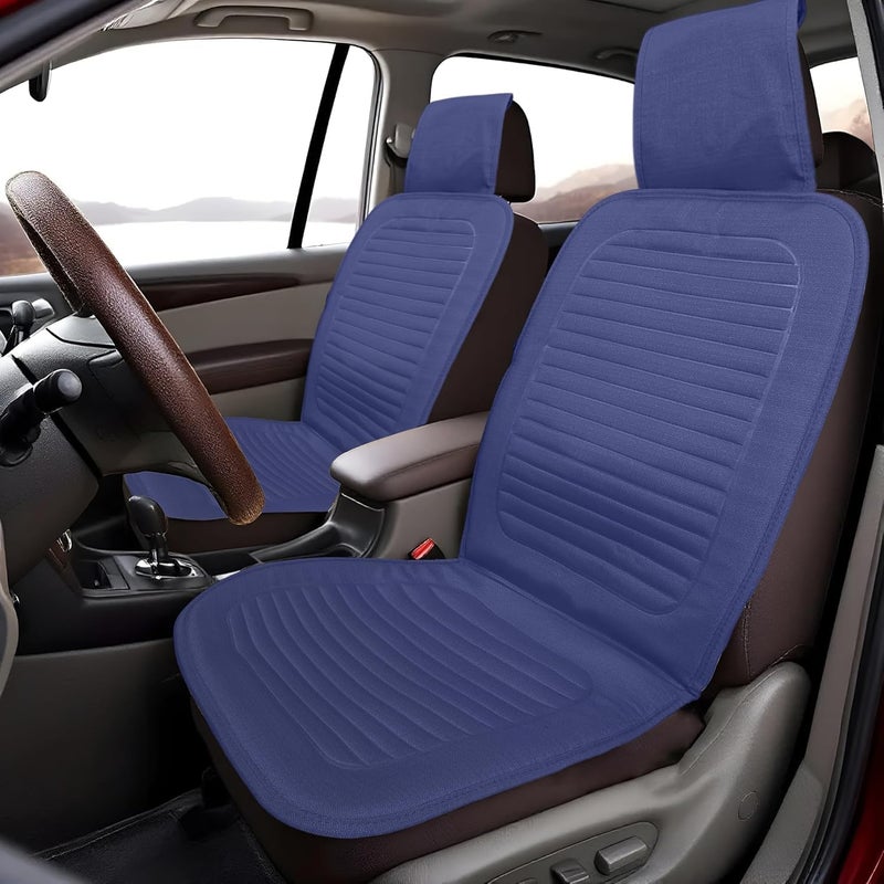 Universal Cotton Linen Car Seat Cover, Airbag-Safe Seat Protector for SUV/Sedan, Anti-Slip & Breathable Design, Easy-Clean Interior, Linen Car Four Season Cushion Front Single Seat(Blue) - Image 1
