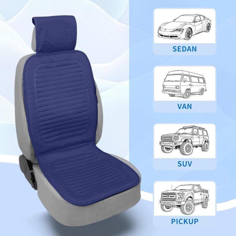 Universal Cotton Linen Car Seat Cover, Airbag-Safe Seat Protector for SUV/Sedan, Anti-Slip & Breathable Design, Easy-Clean Interior, Linen Car Four Season Cushion Front Single Seat(Blue) - Image 5