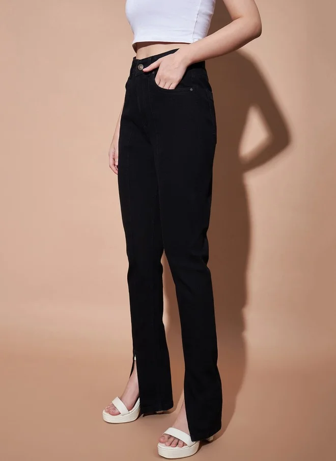 ساسافراس جينز نسائي ضيق بفتحة جانبية أسود