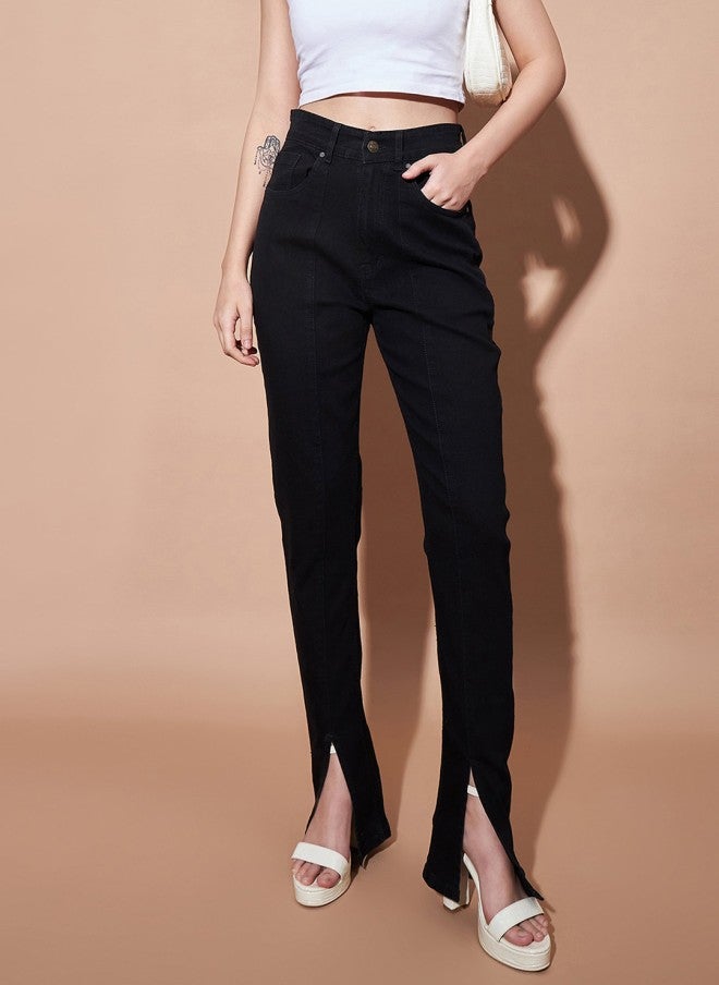 ساسافراس جينز نسائي ضيق بفتحة جانبية أسود - Image 1