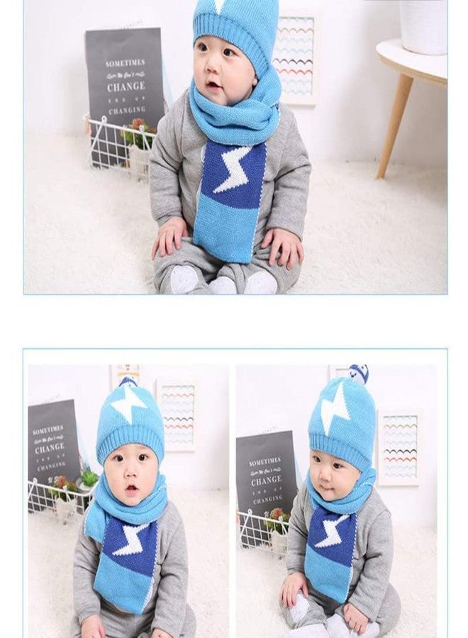 Dressify® Korean Style Woolen Cap for Babies Girls/Boys with Muffler (Rain Lightning Symbol), Baby Shower Gift (1 Years - 2 Years/Head Circumference 46-50cm) - Sky Blue - Image 4