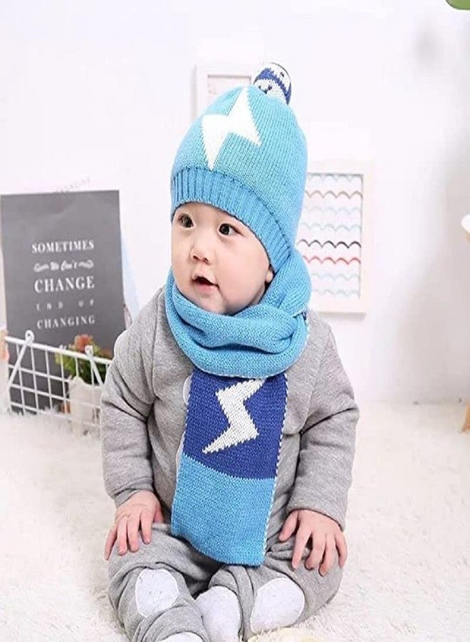 Dressify® Korean Style Woolen Cap for Babies Girls/Boys with Muffler (Rain Lightning Symbol), Baby Shower Gift (1 Years - 2 Years/Head Circumference 46-50cm) - Sky Blue - Image 2