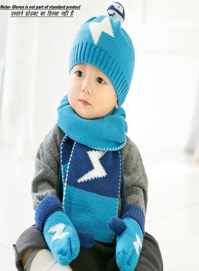 Dressify® Korean Style Woolen Cap for Babies Girls/Boys with Muffler (Rain Lightning Symbol), Baby Shower Gift (1 Years - 2 Years/Head Circumference 46-50cm) - Sky Blue - Image 3