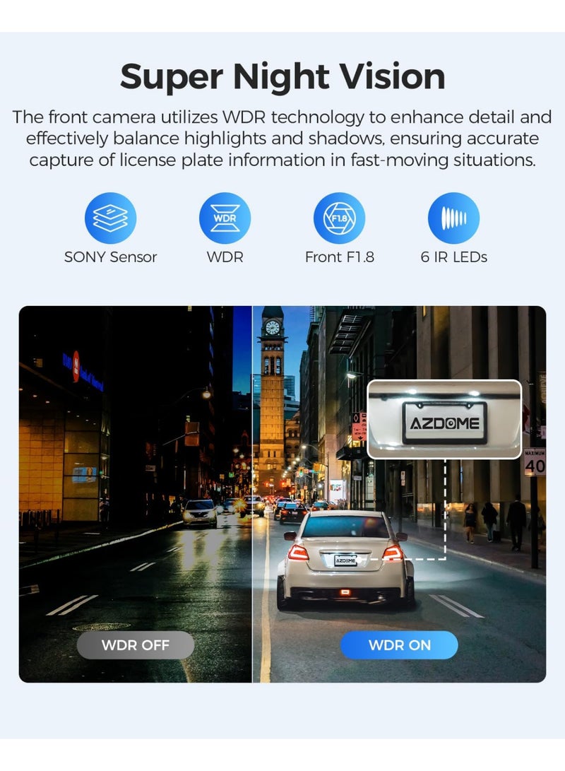 أزدوم كاميرا داش AZDOME M550 بثلاث عدسات، 4K Ultra HD أمامية، 2.5K خلفية، 1080P داخلية – واي فاي مدمج ونظام تحديد المواقع، رؤية ليلية، تسجيل موقف لمدة 24 ساعة، تتضمن بطاقة سعة 64 جيجابايت - Image 5