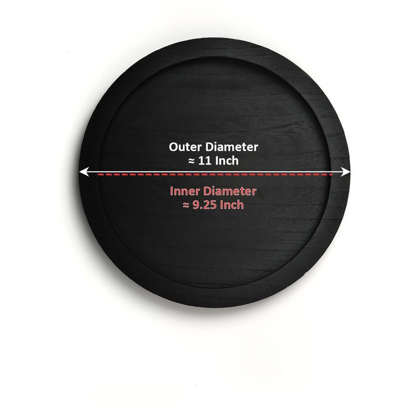CYS EXCEL 11 Inch Black Round Wooden Tray, Decorative Serving Trays for Ottoman Coffee Table Candle Holder Home Decor Accessories - Image 2